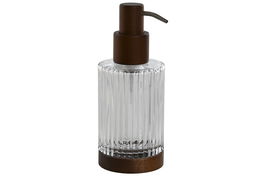 DKD Home Decor Dosificador Transparente y Marrón de Cristal y Acacia 7.5 x 18.5 x 8 cm (6 Unidades)