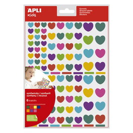 APLI Gomets de Corazón Multicolor con Adhesivo Removible, Set de 10