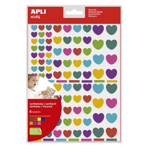 APLI Gomets de Corazón Multicolor con Adhesivo Removible, Set de 10 APLI Gomets de Corazón Multicolor con Adhesivo Removible, Set de 10