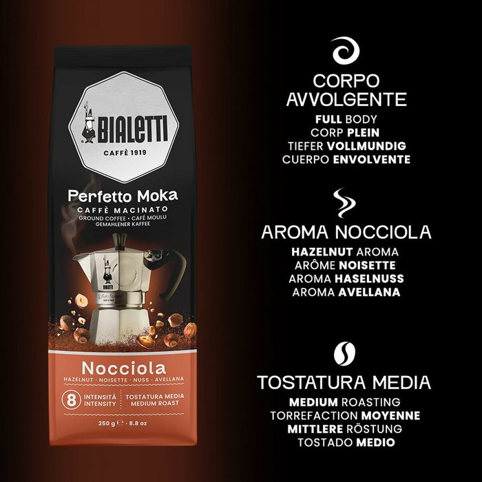 Bialetti Perfetto Moka Café Molido con Sabor a Avellana 250 g