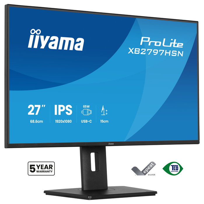 iiyama ProLite XB2797HSN-B1 Monitor 27" Full HD IPS 100Hz 1ms AMD FreeSync USB-C 65W Ethernet Negro iiyama ProLite XB2797HSN-B1 Monitor 27" Full HD IPS 100Hz 1ms AMD FreeSync USB-C 65W Ethernet Negro