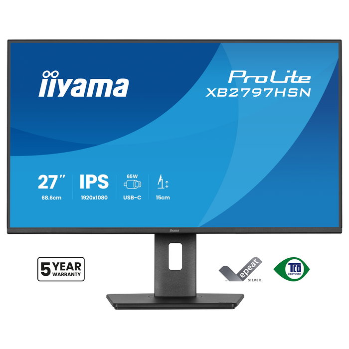iiyama ProLite XB2797HSN-B1 Monitor 27" Full HD IPS 100Hz 1ms AMD FreeSync USB-C 65W Ethernet Negro iiyama ProLite XB2797HSN-B1 Monitor 27" Full HD IPS 100Hz 1ms AMD FreeSync USB-C 65W Ethernet Negro