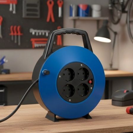 Phasak BN 3411 Regleta Enrollable 4 Tomas de Corriente Cable 10m Azul