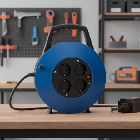 Phasak BN 3411 Regleta Enrollable 4 Tomas de Corriente Cable 10m Azul