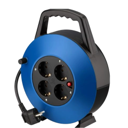 Phasak BN 3411 Regleta Enrollable 4 Tomas Schuko, 10 m, Azul y Negro