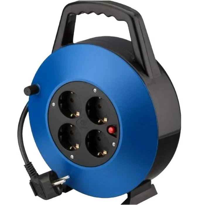 Phasak BN 3411 Regleta Enrollable 4 Tomas Schuko, 10 m, Azul y Negro