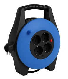Phasak BN 3411 Regleta enrollable con 4 tomas Schuko y cable de 10m, Azul