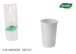 Algon Set de 25 Vasos Blancos 250 cc - 7 x 10 x 7 cm (48 Unidades)
