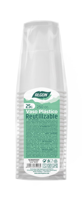 Algon Set de 25 Vasos Blancos 250 cc - 7 x 10 x 7 cm (48 Unidades)