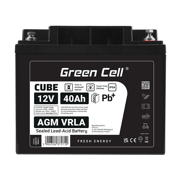 Green Cell CUBE AGM 12V 40Ah VRLA IP54 Green Cell CUBE AGM 12V 40Ah VRLA IP54