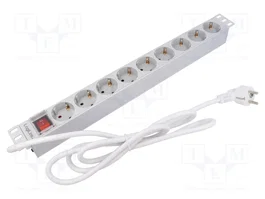 LOGILINK PDU9C04 Regleta de alimentación con 9 tomas Schuko, Gris claro
