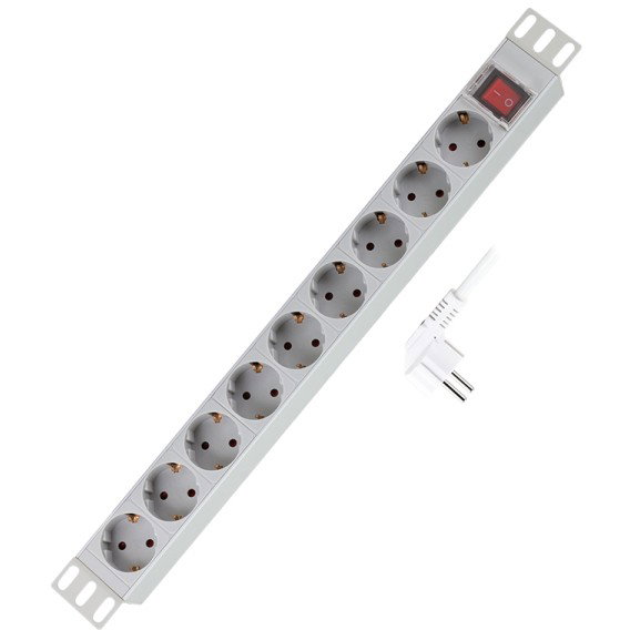 LogiLink Regleta PDU de 19 pulgadas con 9 tomas y conmutador Gris claro LogiLink Regleta PDU de 19 pulgadas con 9 tomas y conmutador Gris claro