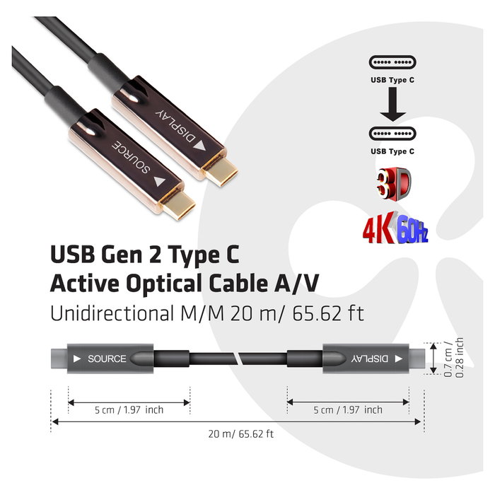 Club 3D Cable USB 3.2 Gen 2 Tipo C Activo Óptico 20m Negro Club 3D Cable USB 3.2 Gen 2 Tipo C Activo Óptico 20m Negro