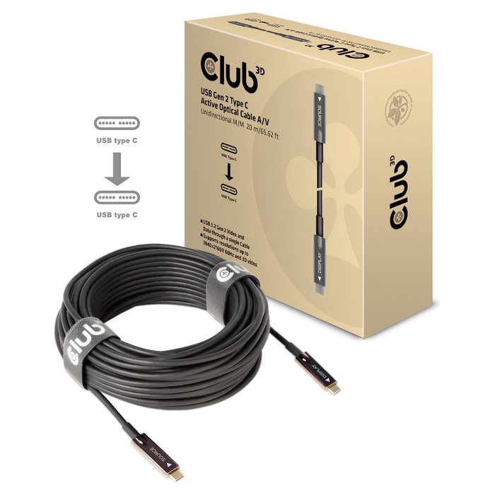 Club 3D Cable USB 3.2 Gen 2 Tipo C Activo Óptico 20m Negro Club 3D Cable USB 3.2 Gen 2 Tipo C Activo Óptico 20m Negro