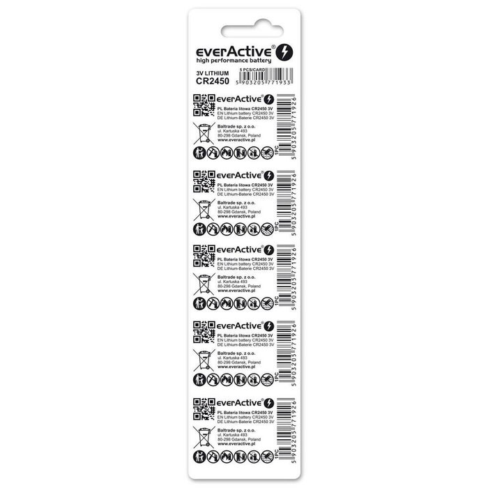 everActive CR2450 - Pack de 5 baterías de litio