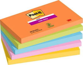 Taco Notas Post-It 655 Super Sticky 76X127 Colores Boost Pack De 5