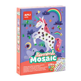 Apli Kids Juego Mosaico Diamante 17927 con 4 Láminas, Diamantes de Colores y Guía para +4 Años