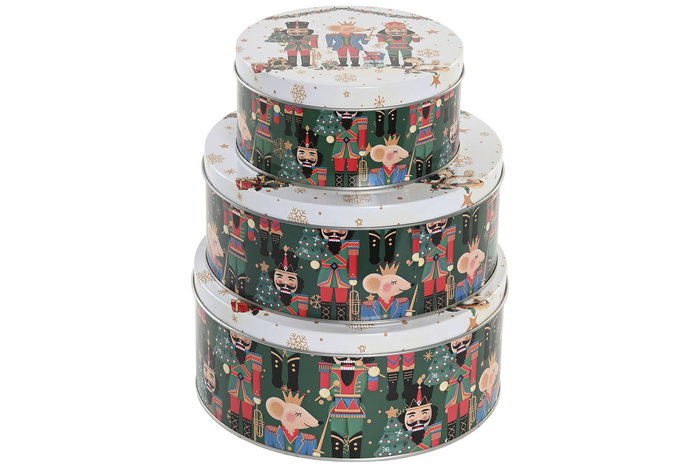 DKD Home Decor Caja Navidad Tradicional Multicolor Metal Set de 3 Piezas Cascanueces 20 x 20 x 9 cm