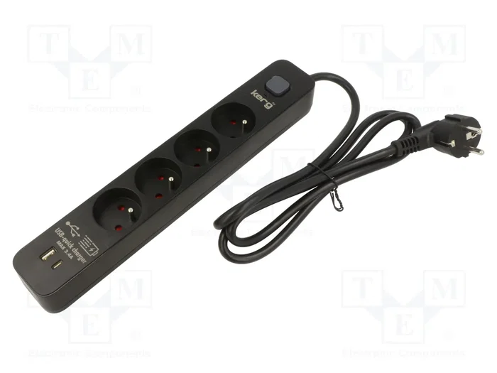 KERG Regleta de alimentación con 4 tomas y carga rápida USB/USB-C KERG Regleta de alimentación con 4 tomas y carga rápida USB/USB-C