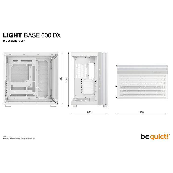 Be Quiet! Light Base 600 DX - Caja de PC Midi ATX Torre, Panel Frontal de Malla, Iluminación ARGB, Blanco