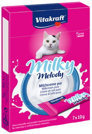 Vitakraft Milky Melody Crema de Leche para Gatos, Sabor Leche, 11x70gr, Suplemento Dietético con Taurina