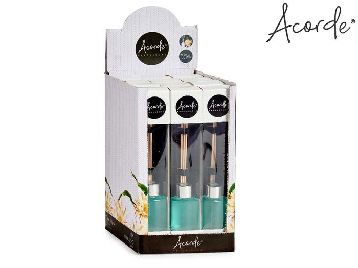Acorde Mikado Dama De Noche Fragancia Ambientador, 30 ml, Varilla 17 cm, Botella 4.5 x 2.8 x 7.5 cm (Set de 24)
