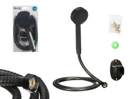 Berilo Teléfono Ducha Negro con Manguera 1,5 m, 15 x 28 x 5,5 cm, Plástico (Set de 12)