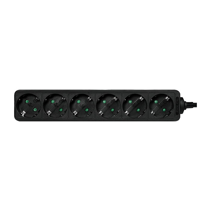 LogiLink LPS238B Regleta de Conexión 6 Tomas con Interruptor, Negro, 1.5 m de Cable, 3500 W, 250 V, 16 A, IP20 para Interior