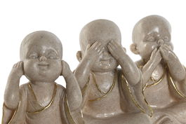 DKD Home Decor Figura Oriental Monje Crema Dorado Resina 11 x 14 x 11 cm