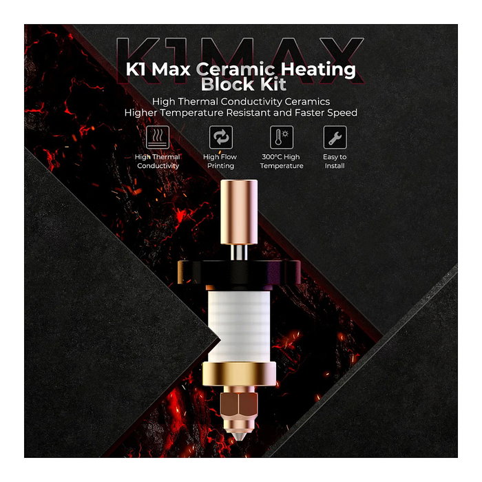 Creality 4001030123 Bloque Calefactor Cerámico para Impresora 3D K1 y K1 Max - Kit con Cobre, Acero, Titanio, Negro/Rojo/Cobre