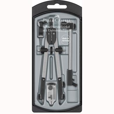 Faber Castell Compás de Ajuste Rápido con Adaptador Universal, Alargadera y Accesorios para Circunferencias de hasta 390 mm Faber Castell Compás de Ajuste Rápido con Adaptador Universal, Alargadera y Accesorios para Circunferencias de hasta 390 mm