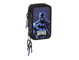 Safta Plumier Escolar Batman, 37 Piezas, Triple Cremallera, Dimensiones 195x125x55 mm