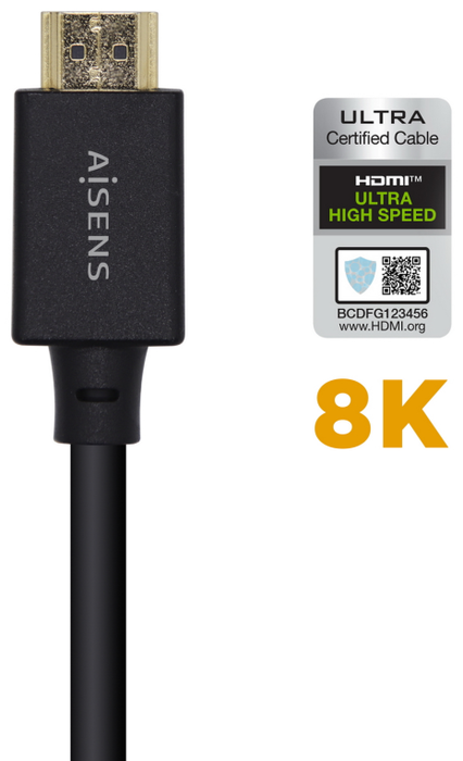 Aisens Cable HDMI V2.1 Ultra Alta Velocidad 8K@60Hz 48Gbps 0.5m Negro