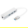 DIGITUS Adaptador USB-Hub 3 Puertos USB 3.0 + 1 Puerto LAN Gigabit Ethernet Plata Blanco