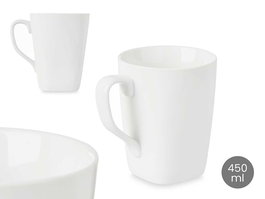 Vessia Taza de Desayuno de Porcelana Cuadrada Blanca 450 ml para Microondas y Lavavajillas - 12.5x11.4x9.2 cm (Set de 24)