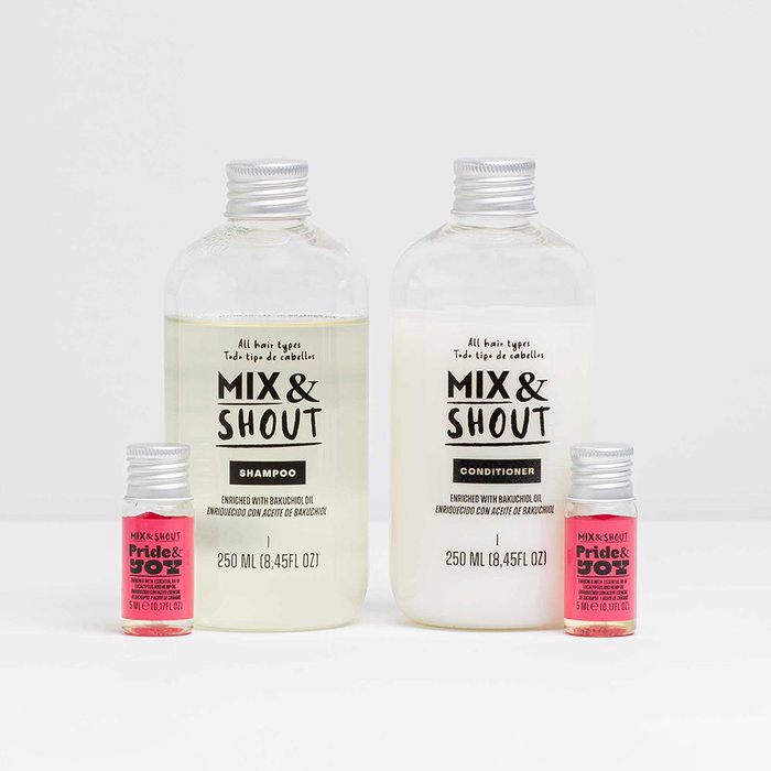 Mix & Shout Rutina Protector Lote Champú + Acondicionador All Hair Types con Boosters Pride & Joy para Cabello Seco y Dañado, Set 4 Piezas 510 ml