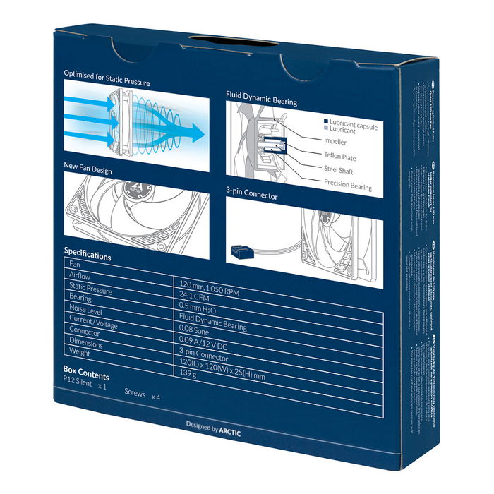 Arctic ACFAN00130A Ventilador P12 Silent 12cm Negro Optimizado para Presión Estática