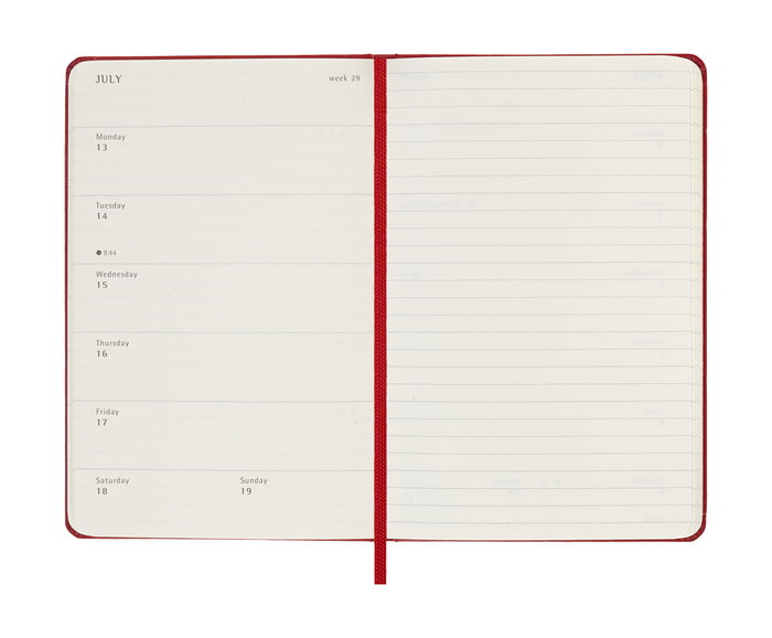 Moleskine DHF218WN2Y26 Agenda 18M Semanal 2025-2026 Tapa Dura Rojo 9 x 14 cm