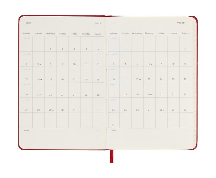 Moleskine DHF218WN2Y26 Agenda 18M Semanal 2025-2026 Tapa Dura Rojo 9 x 14 cm