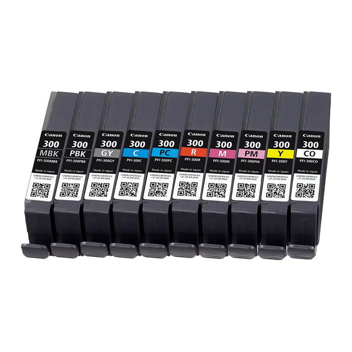 Canon PFI-300 Pack de 10 Cartuchos Multicolor Original MBK PBK C M Y PC PM R GY CO para imagePROGRAF PRO-300