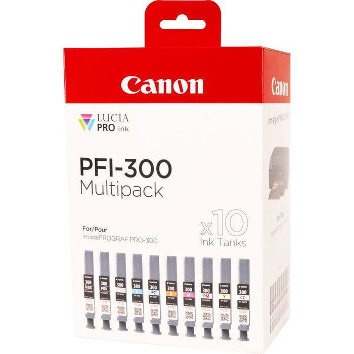 Canon Multipack de tinta PFI-300 con 10 cartuchos Canon Multipack de tinta PFI-300 con 10 cartuchos