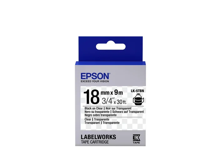 Epson LK-5TBN Cinta de etiquetado negro sobre transparente 1,8 cm x 9 m Epson LK-5TBN Cinta de etiquetado negro sobre transparente 1,8 cm x 9 m
