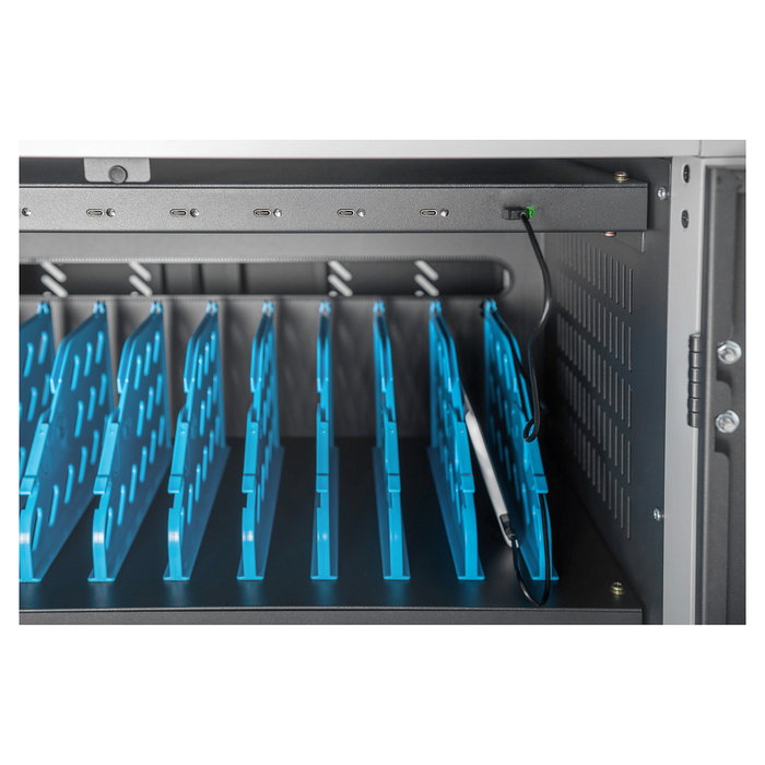 Digitus Armario de Carga Móvil para 30 Portátiles/Tabletas hasta 15.6", USB-C, con Desinfección UV-C, 540W, Negro, Ruedas, Gestión de Cables, Cierre con Llave