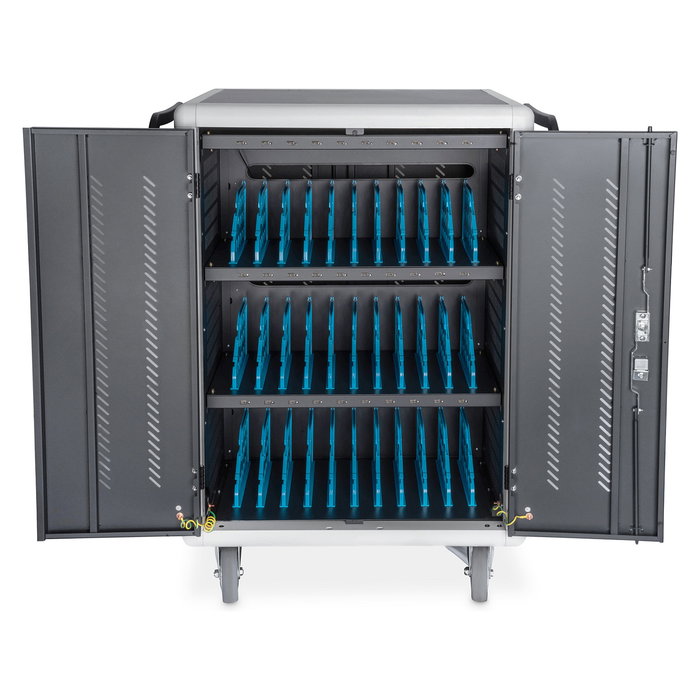 Digitus Armario de Carga Móvil para 30 Portátiles/Tabletas hasta 15.6", USB-C, con Desinfección UV-C, 540W, Negro, Ruedas, Gestión de Cables, Cierre con Llave