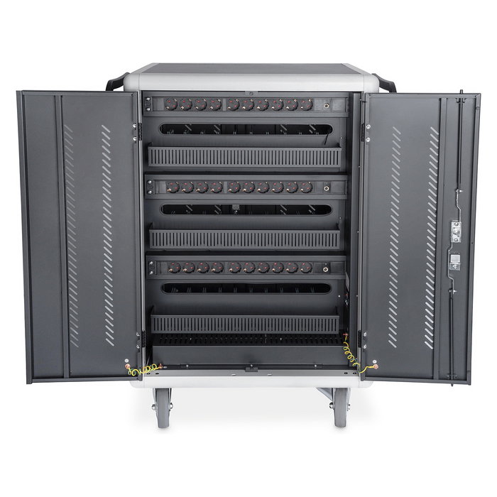 Digitus Armario de Carga Móvil para 30 Portátiles/Tabletas hasta 15.6", USB-C, con Desinfección UV-C, 540W, Negro, Ruedas, Gestión de Cables, Cierre con Llave