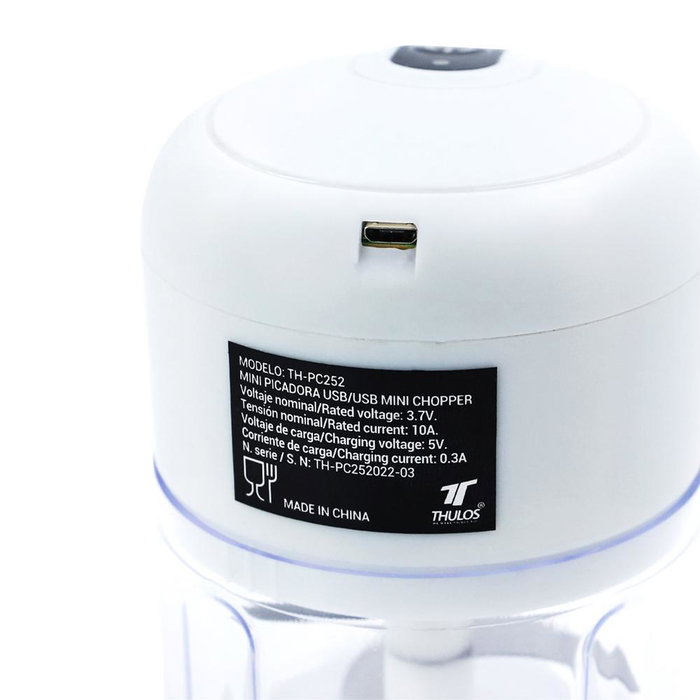 Thulos TH-PC252 Mini Picadora de Alimentos USB, 250 ml, 30W, Cuchilla de Acero Inoxidable, Recargable