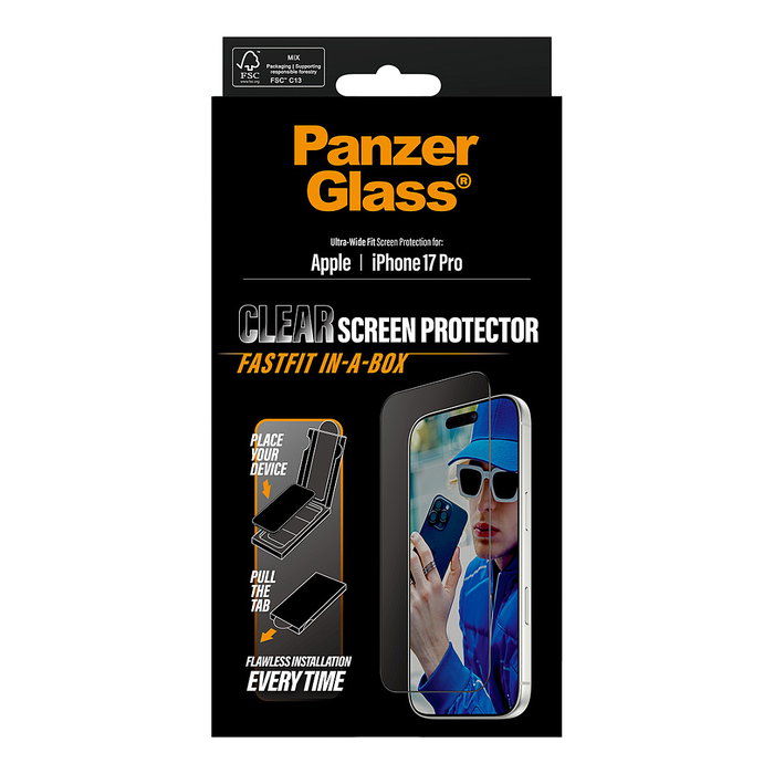 PanzerGlass Protector de Pantalla de Vidrio Templado para iPhone 17 Pro Marco Negro Ultra-Wide Fit Fastfit PanzerGlass Protector de Pantalla de Vidrio Templado para iPhone 17 Pro Marco Negro Ultra-Wide Fit Fastfit