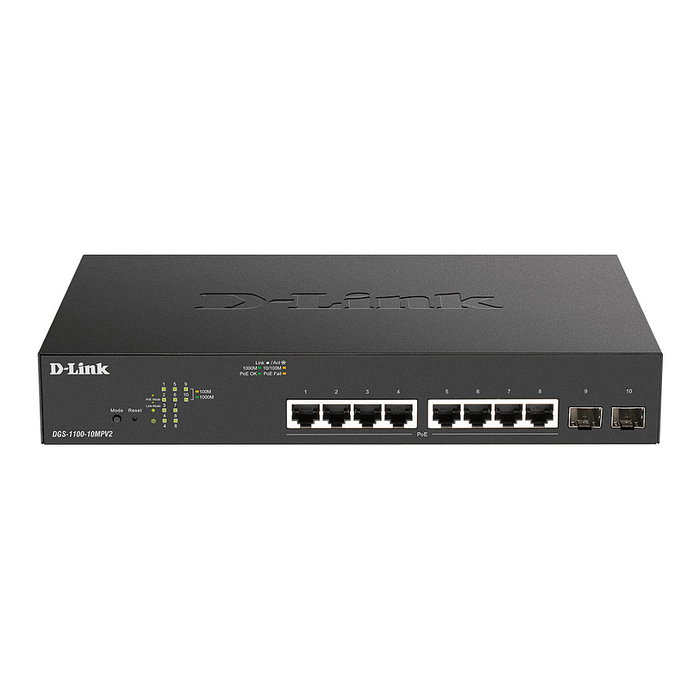 D-Link DGS-1100-10MPV2/E Switch Gestionado L2 con 8 Puertos PoE+ y 2 SFP