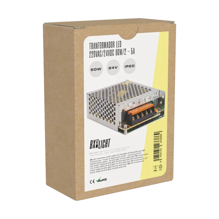 BX3 LIGHT - Fuente de Alimentación AC/DC, Transformador 60W 24VDC 2.5A, Convertidor 220VAC, IP20, para Tiras LED, Iluminación BX3 LIGHT - Fuente de Alimentación AC/DC, Transformador 60W 24VDC 2.5A, Convertidor 220VAC, IP20, para Tiras LED, Iluminación