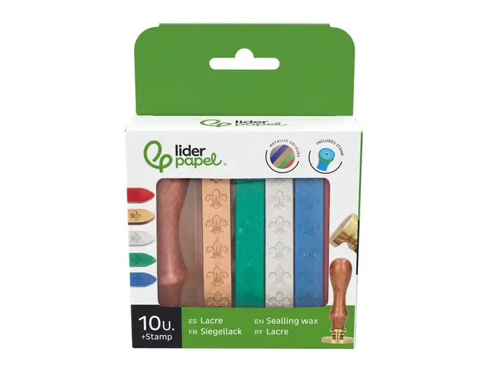 Liderpapel Lacre con Sello para Carta, 10 Barras, Colores Surtidos
